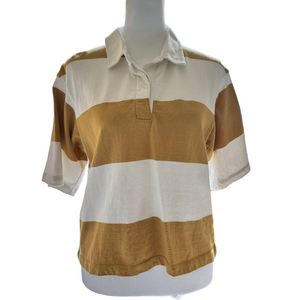 American Eagle Striped Rugby Collar, 100% Cotton, Yellow & White Top Size Small